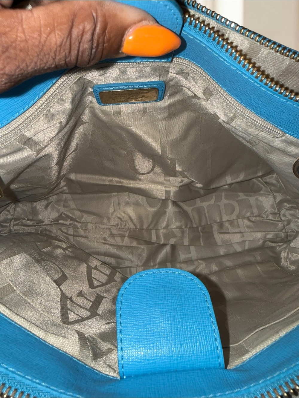 LOW START Furla Linda Medium Saffiano Leather Tote Bag – Cerulean Blue Like New - Picture 13 of 15